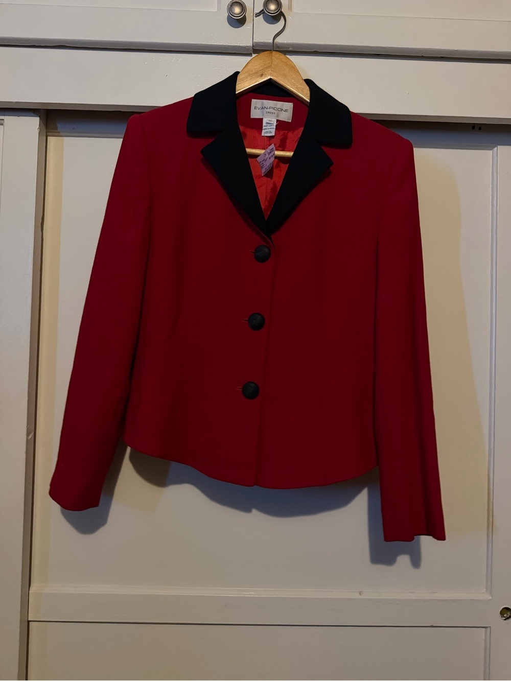 Evan Picone Red Blazer with Black Contrast Collar